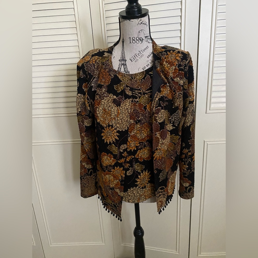 MSK two piece tank top and cardigan jacket set floral autumn